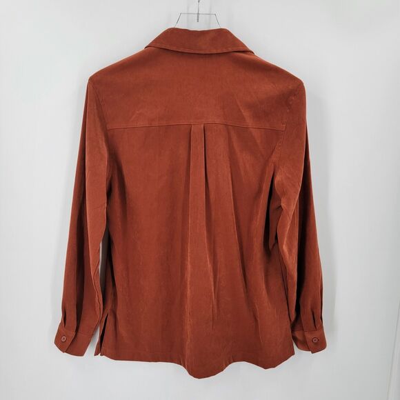 Courtenay Stretch Shirt Women's 6 Embroidered Button Up Faux Suede Brown - Picture 10 of 13